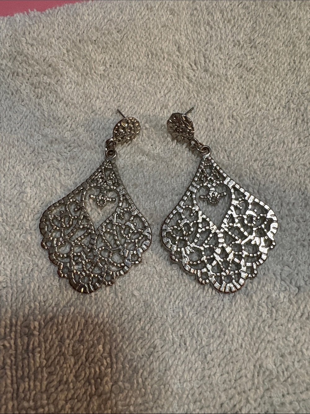 Silver Filigree Heart Dangle Earrings - Women Jewelry